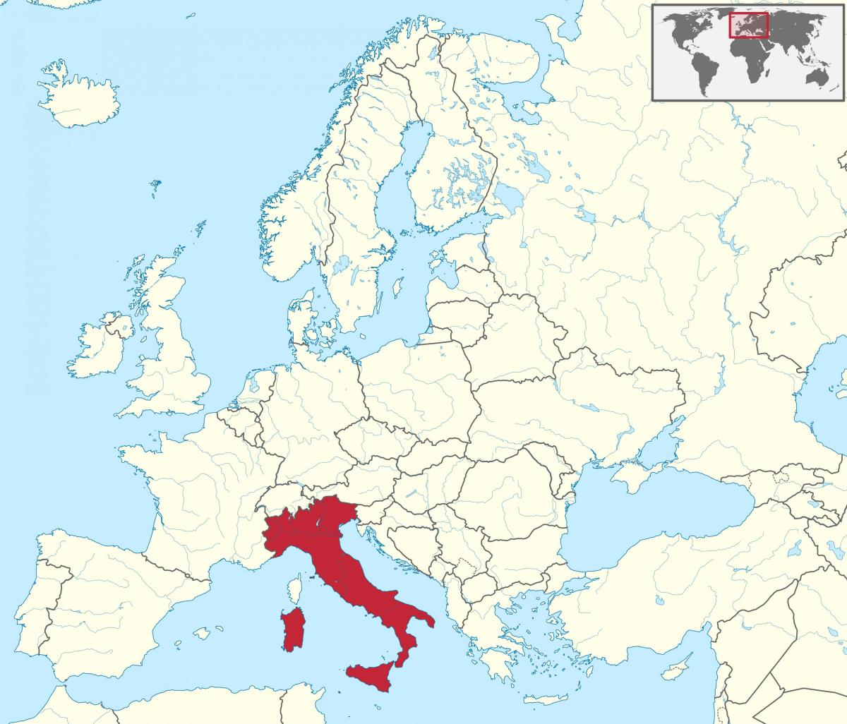 ヨーロッパの地図上のイタリアの位置