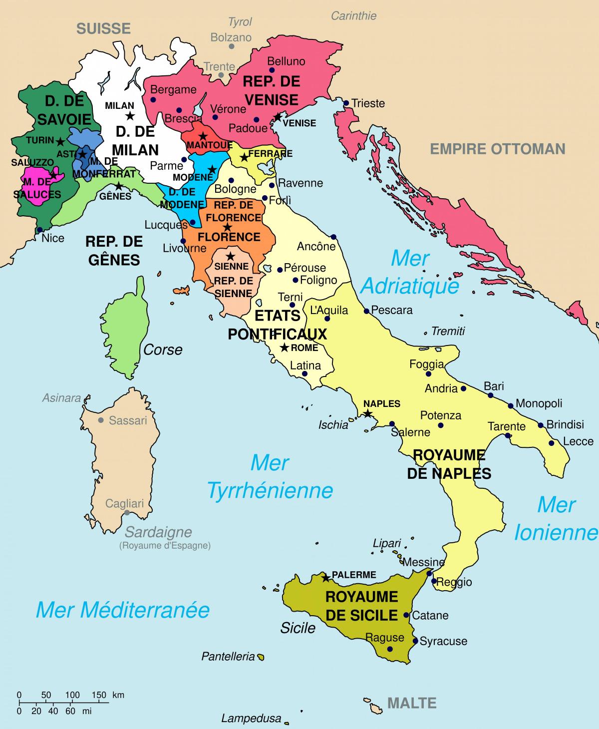 イタリアの国の地図