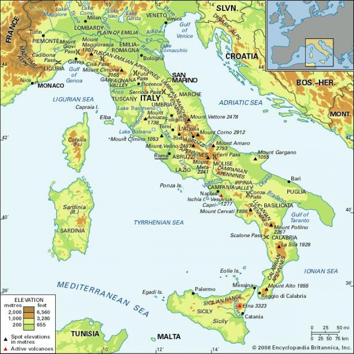 イタリアの山の地図