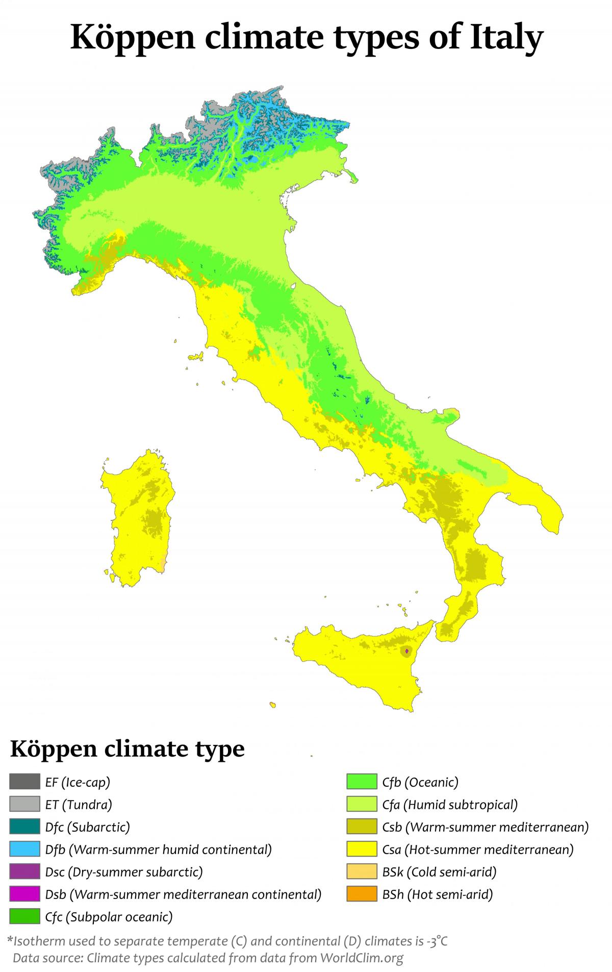 イタリアの気温マップ