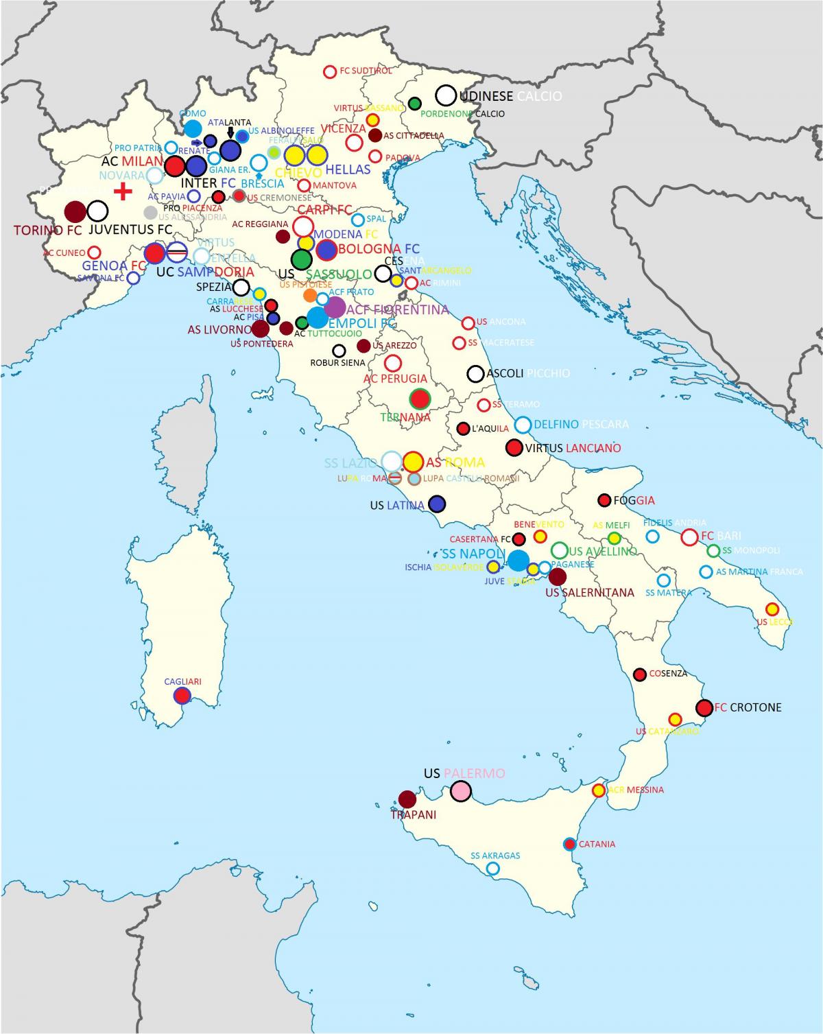 イタリアのスタジアムの地図
