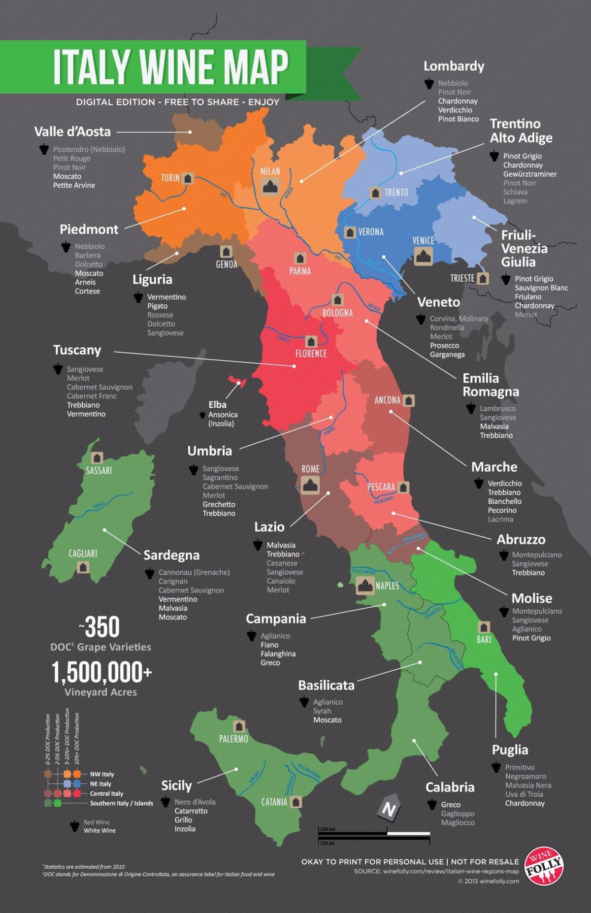 イタリアのブドウ畑の地図