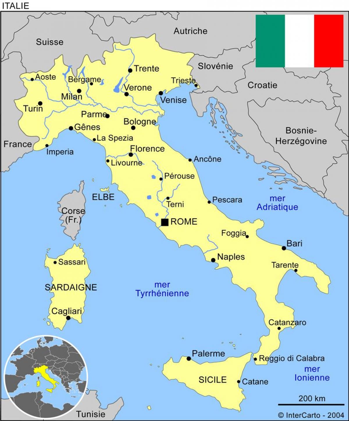 イタリアの主要都市の地図