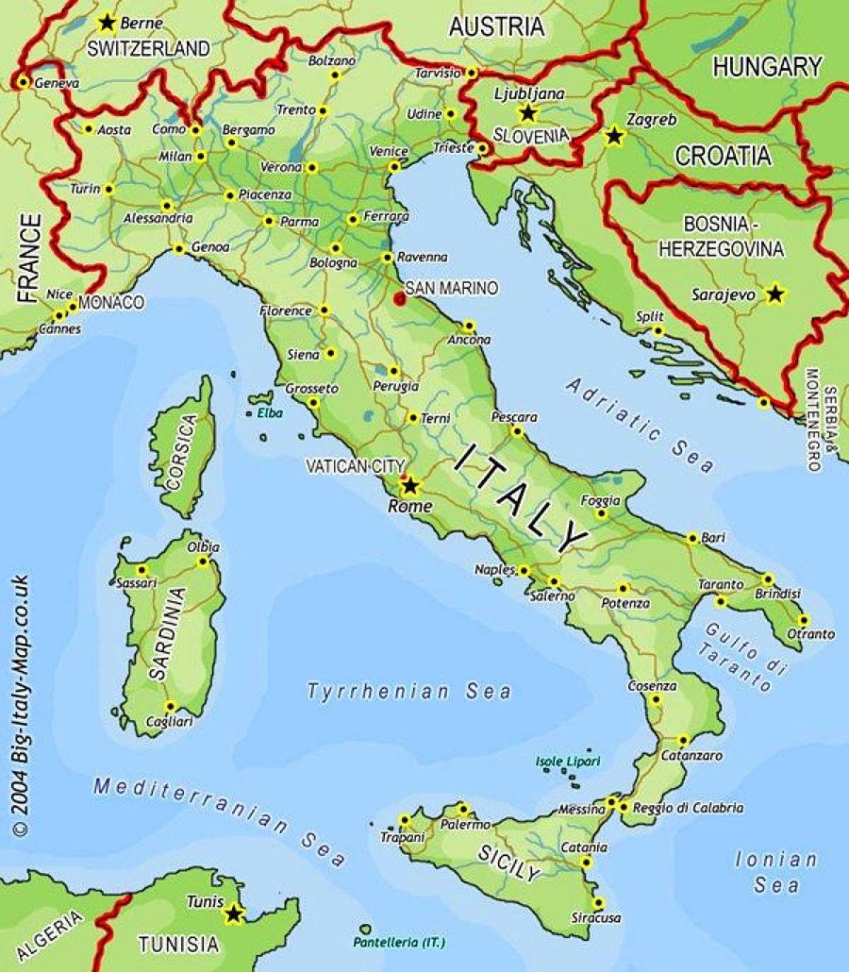 イタリアと国境を接する国の地図