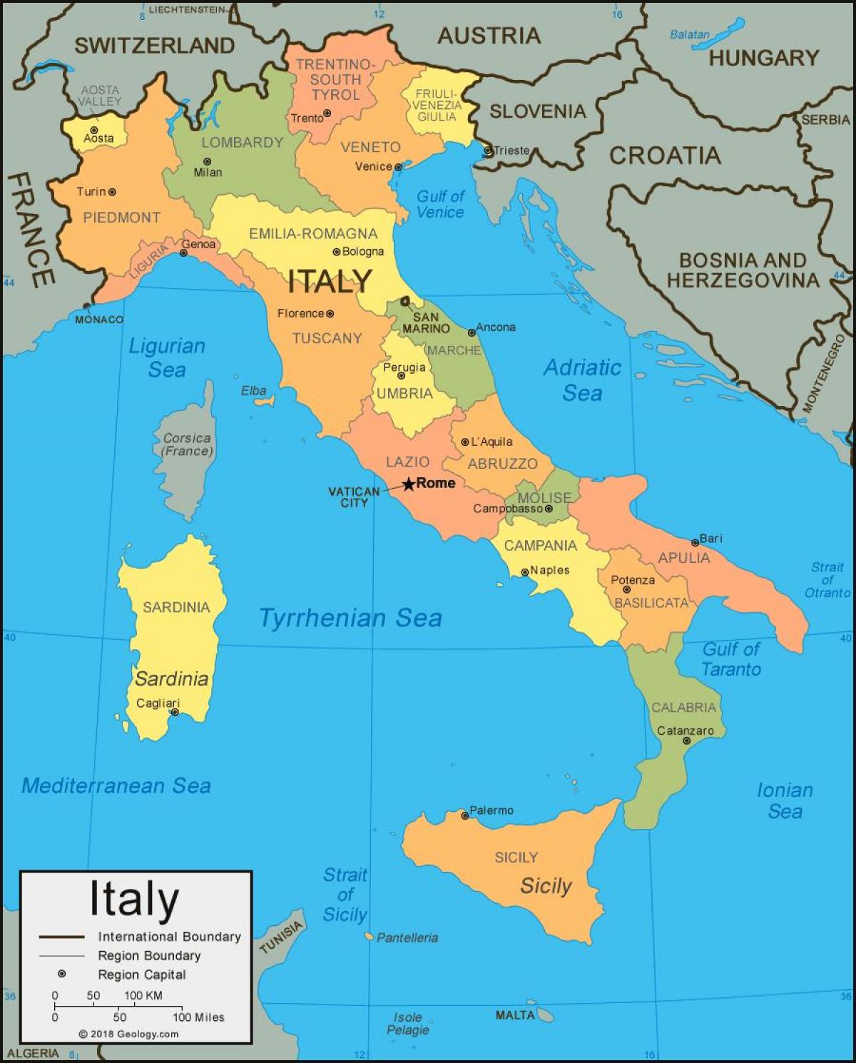 地図上のイタリア